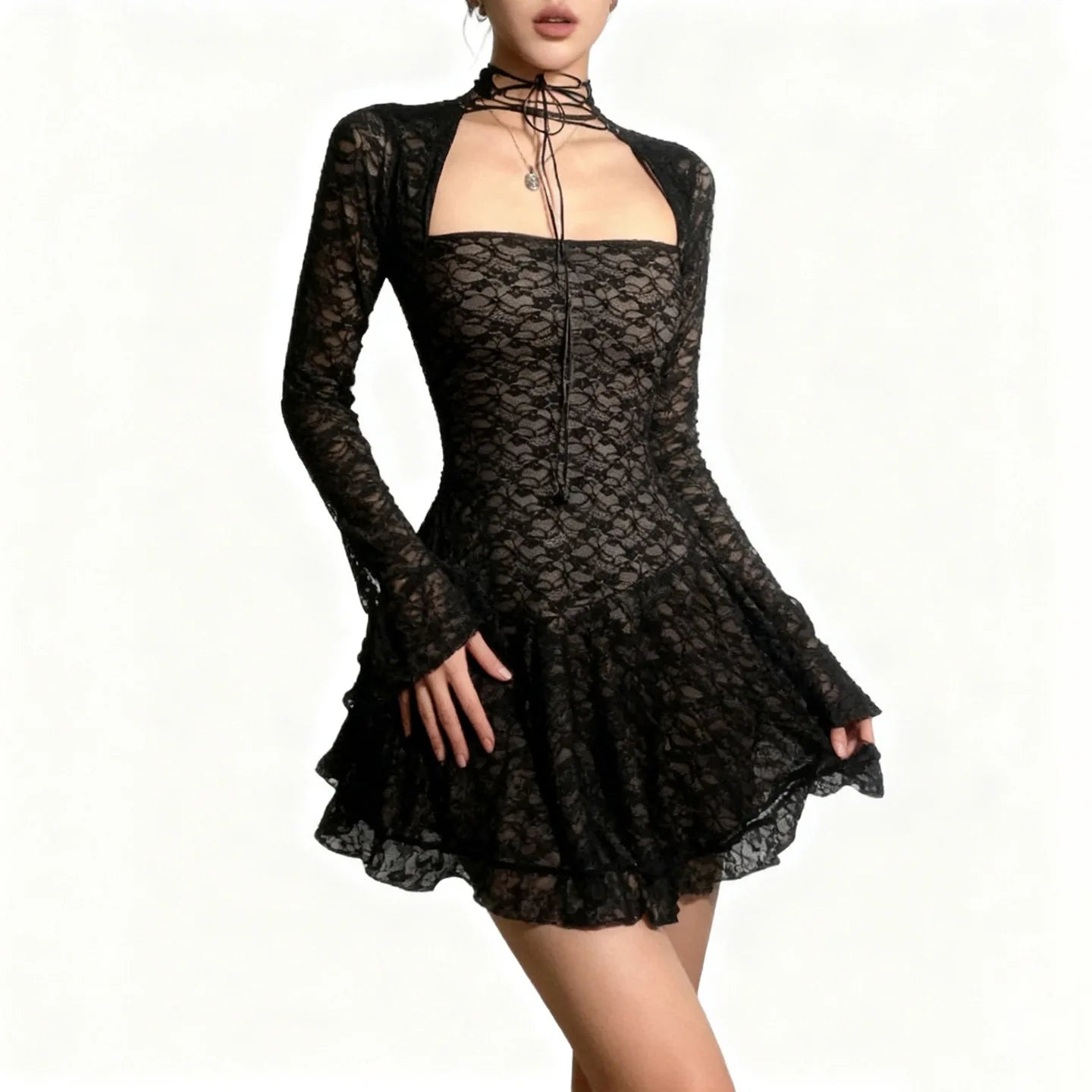 Square Neck Lace Mini