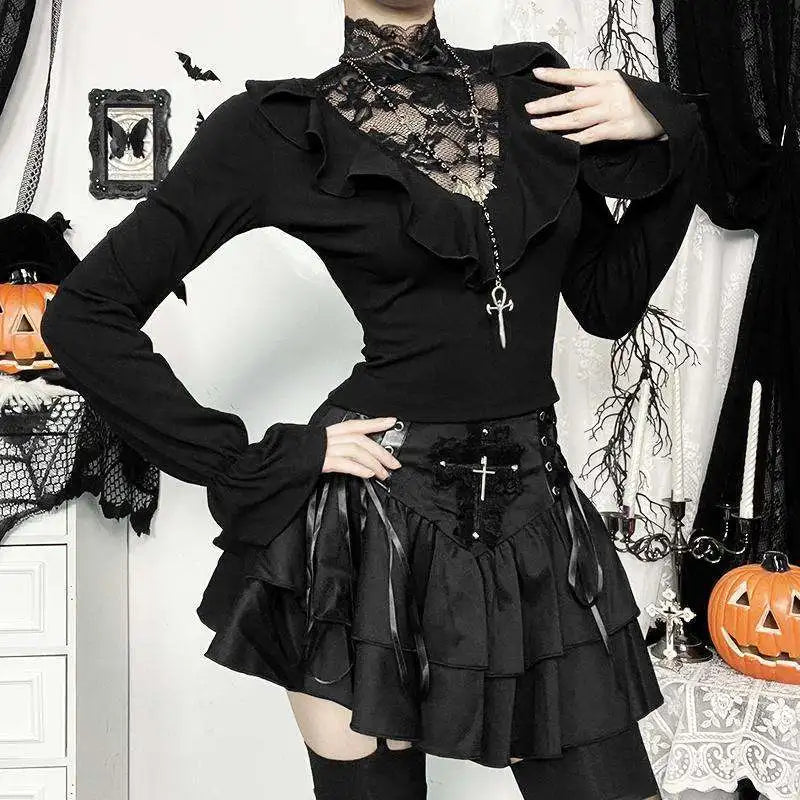 Vampira Lace Ruffle Top