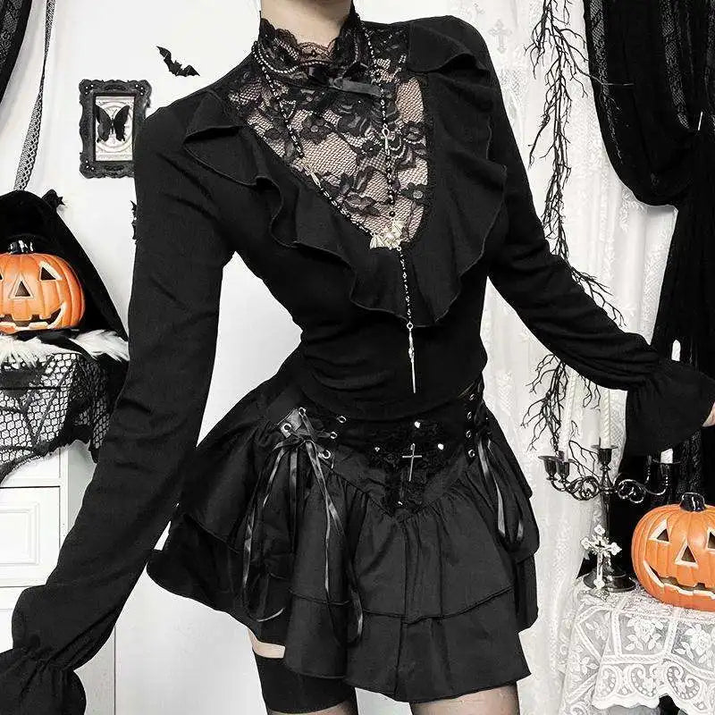 Vampira Lace Ruffle Top