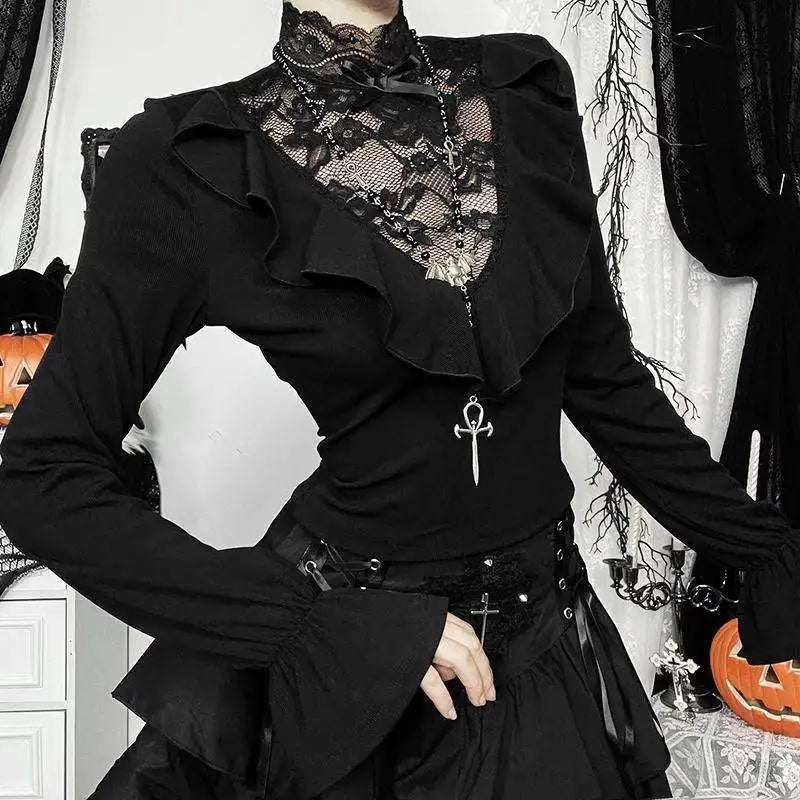 Vampira Lace Ruffle Top